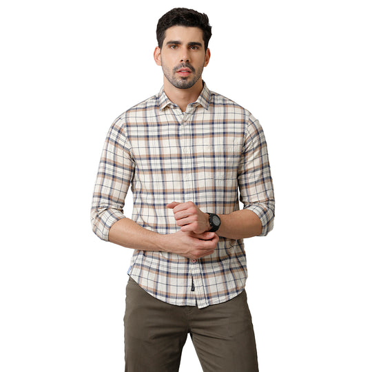 Beige Cotton Checks shirt