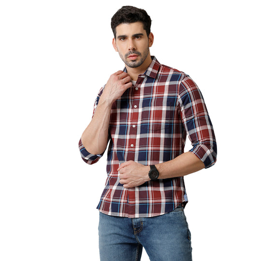 Maroon Checks Cotton Shirt