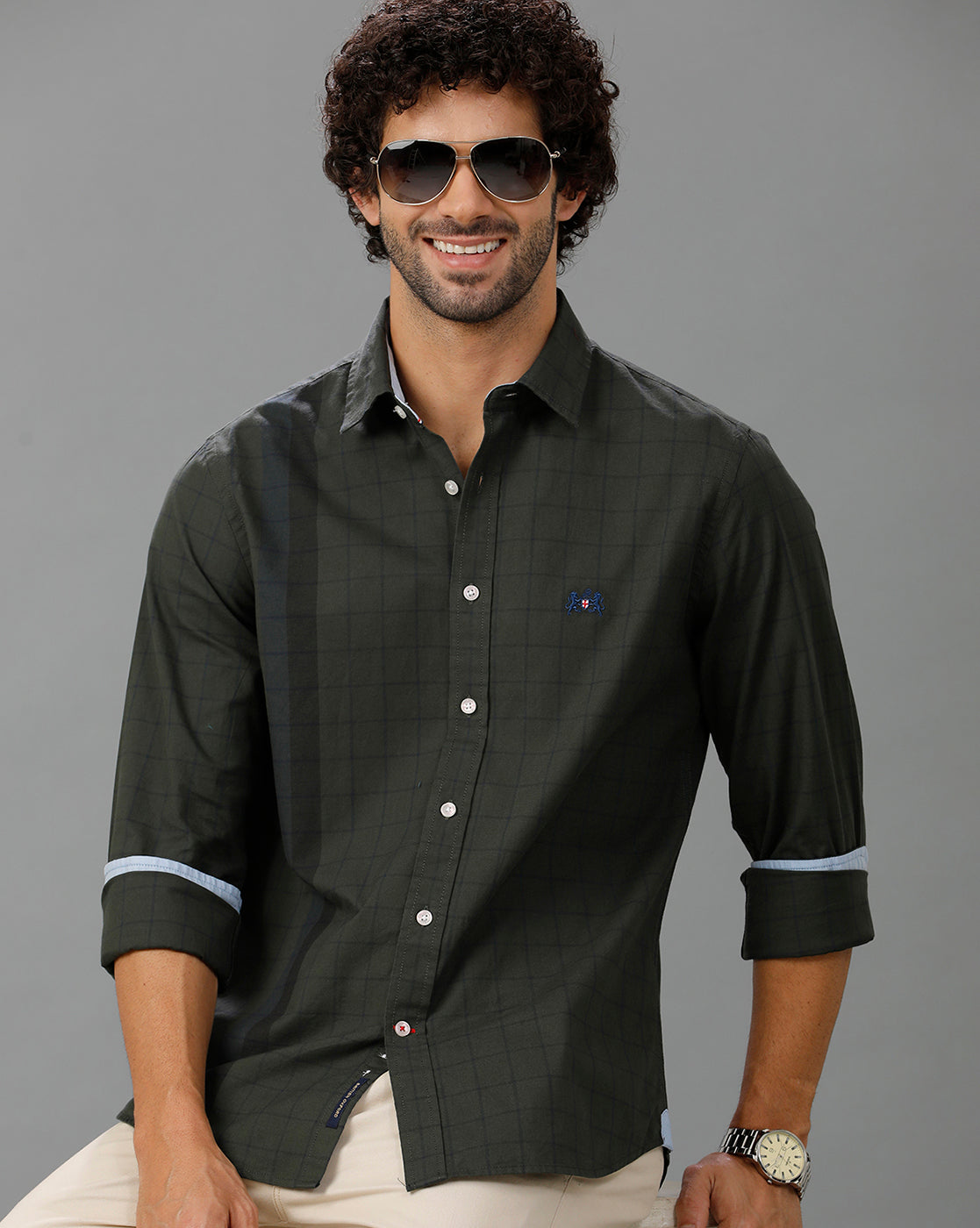 Dark Green Oxford Checks Shirt