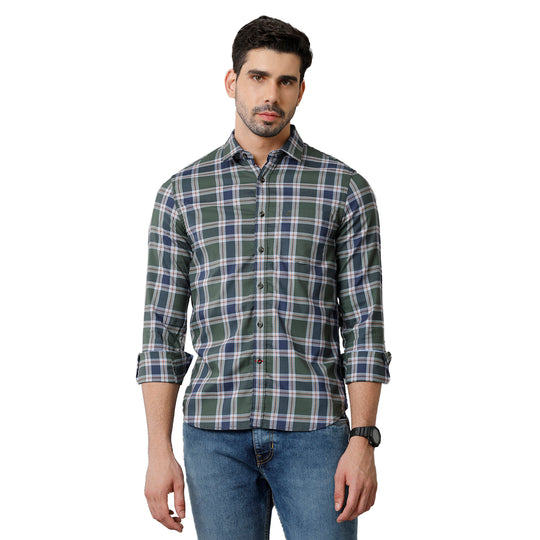 Green Cotton Lycra Checks shirt