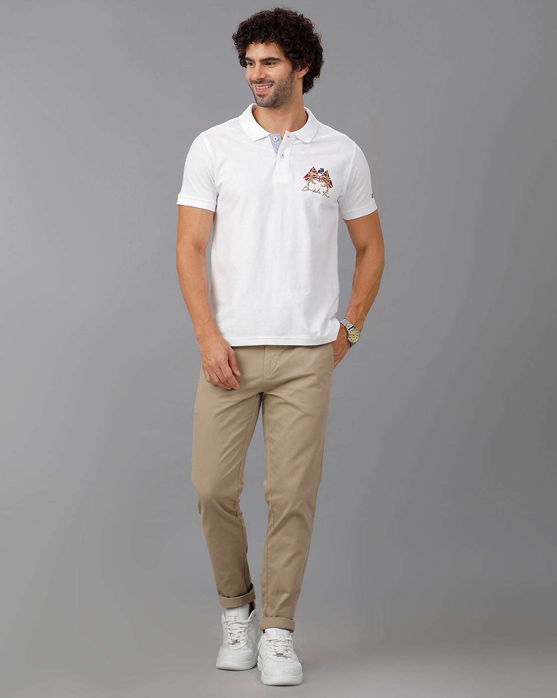 Lean Fit Cross Pocket Solid Beige Cotton Trouser