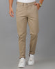 Lean Fit Cross Pocket Solid Beige Cotton Trouser