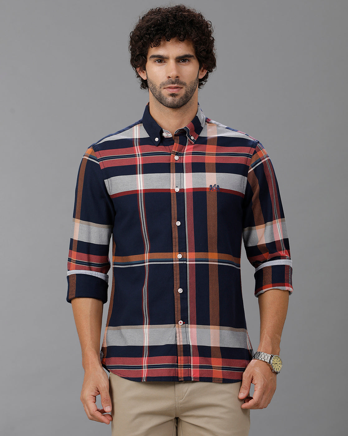 Navy Brushed Twill Checks Shirt