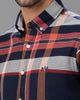 Navy Brushed Twill Checks Shirt