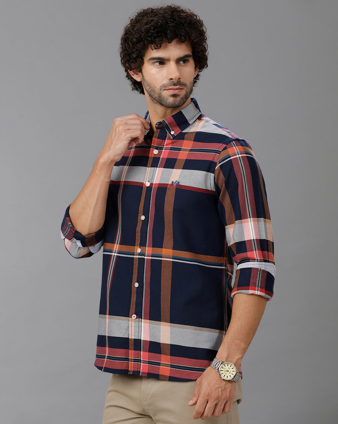 Navy Brushed Twill Checks Shirt