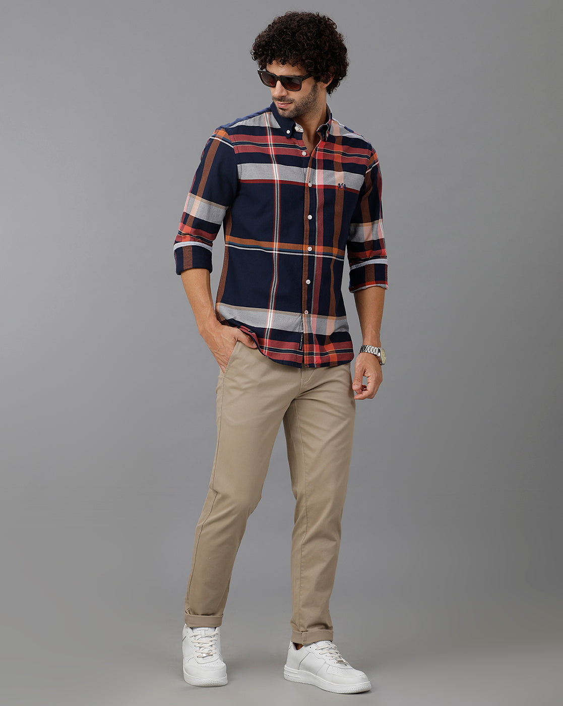 Navy Brushed Twill Checks Shirt