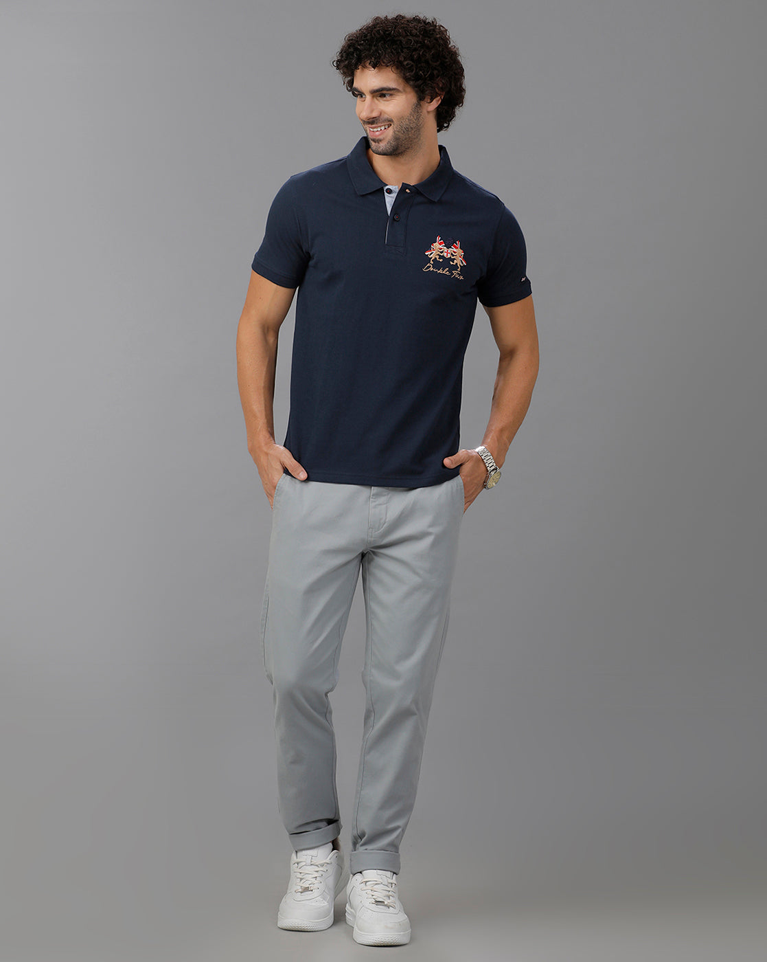 Lean Fit Cross Pocket Solid Silver Cotton Trouser