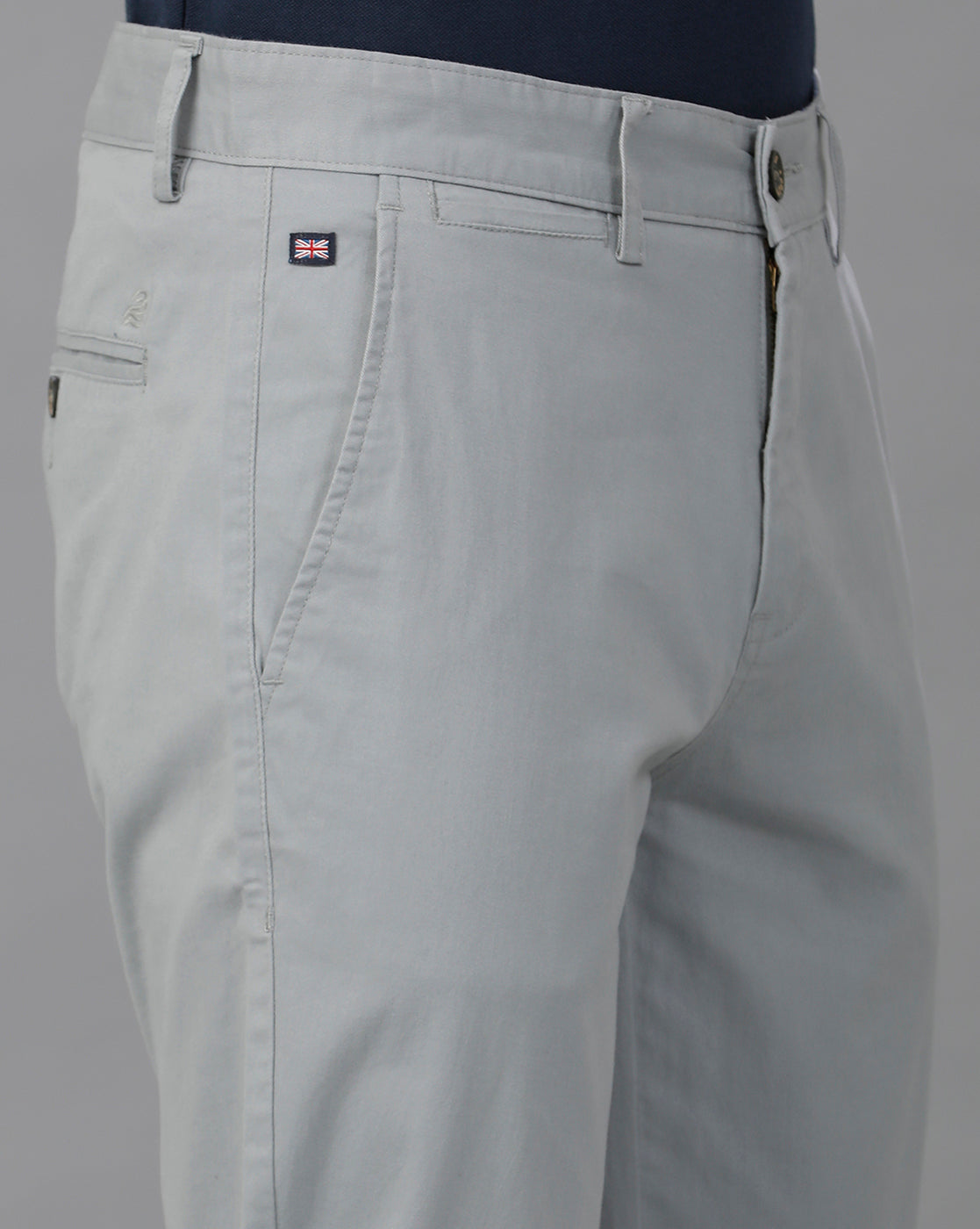 Lean Fit Cross Pocket Solid Silver Cotton Trouser