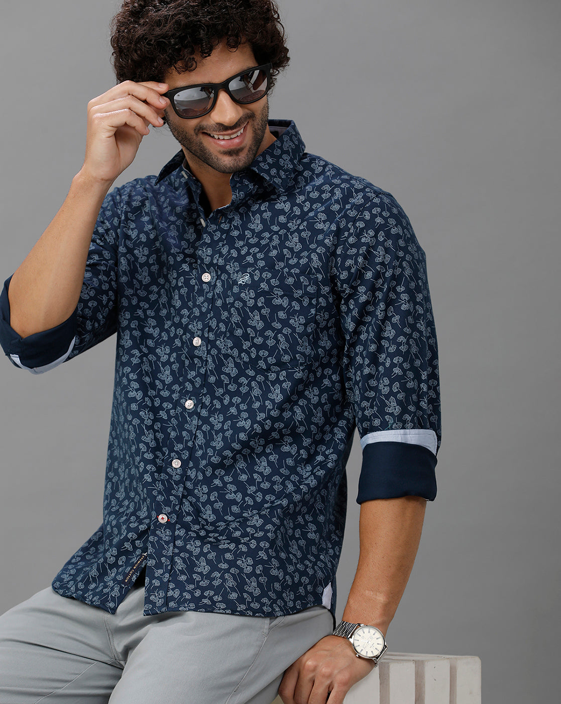 Blue Printed Cotton Shirt