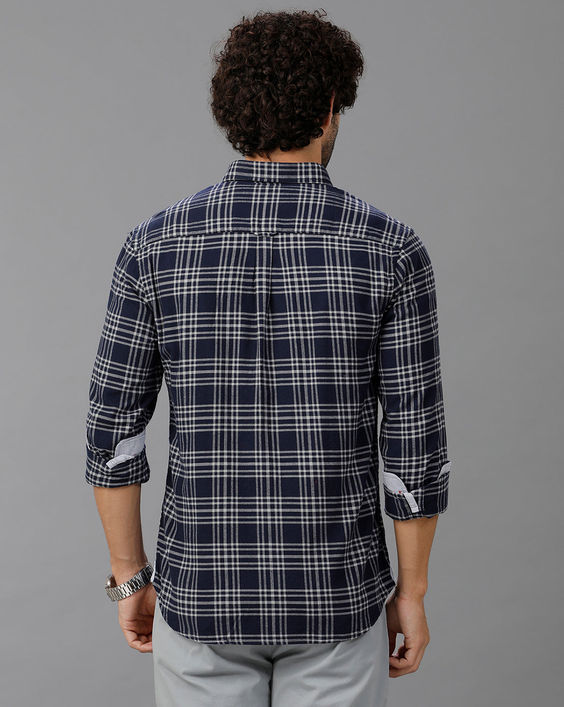 Navy Blue/White Brushed Twill Checks Shirt