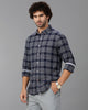 Navy Blue/White Brushed Twill Checks Shirt