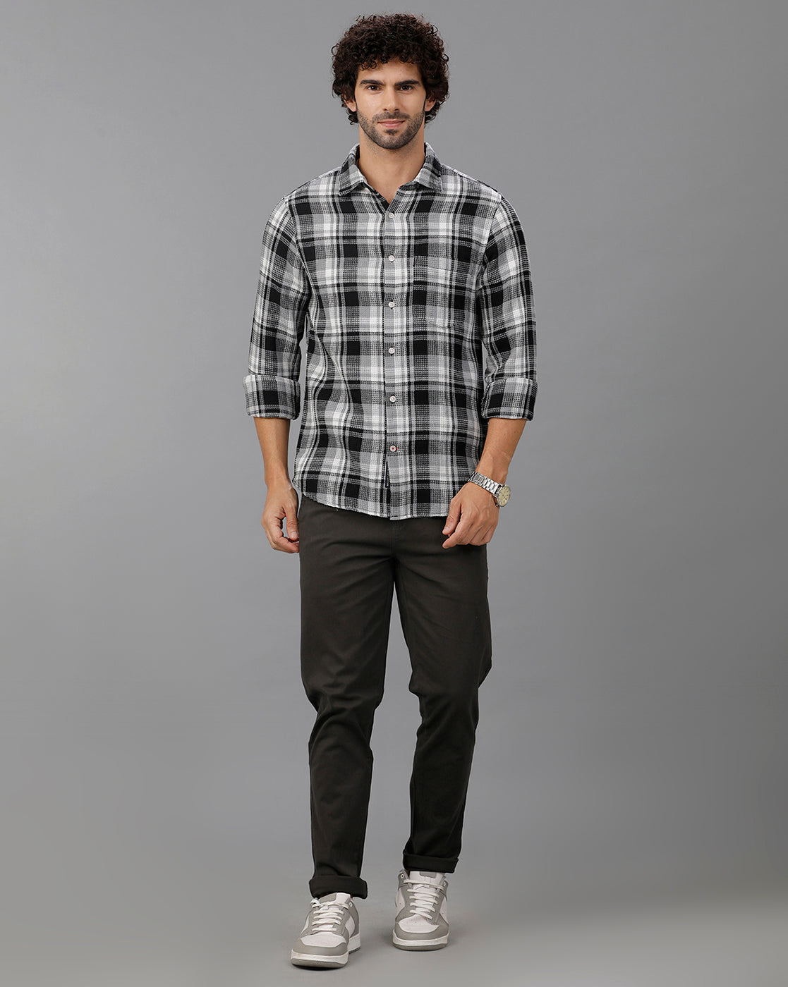 Grey Waffle Checks Shirt