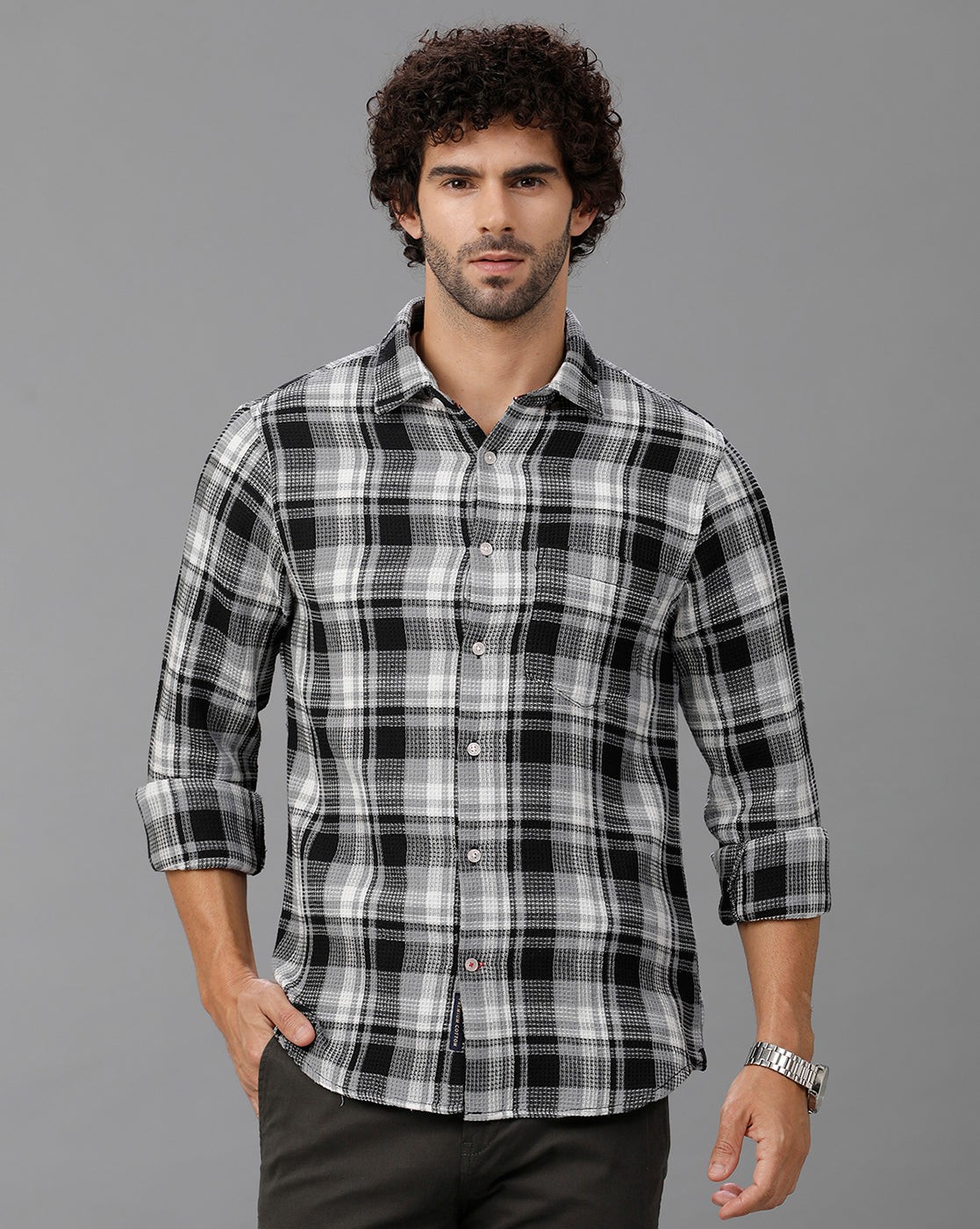 Grey Waffle Checks Shirt