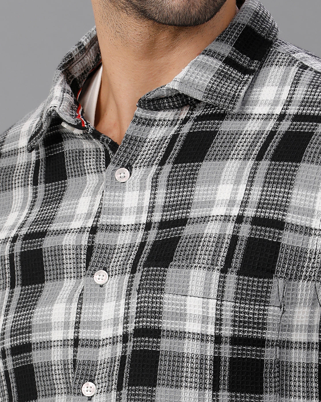 Grey Waffle Checks Shirt