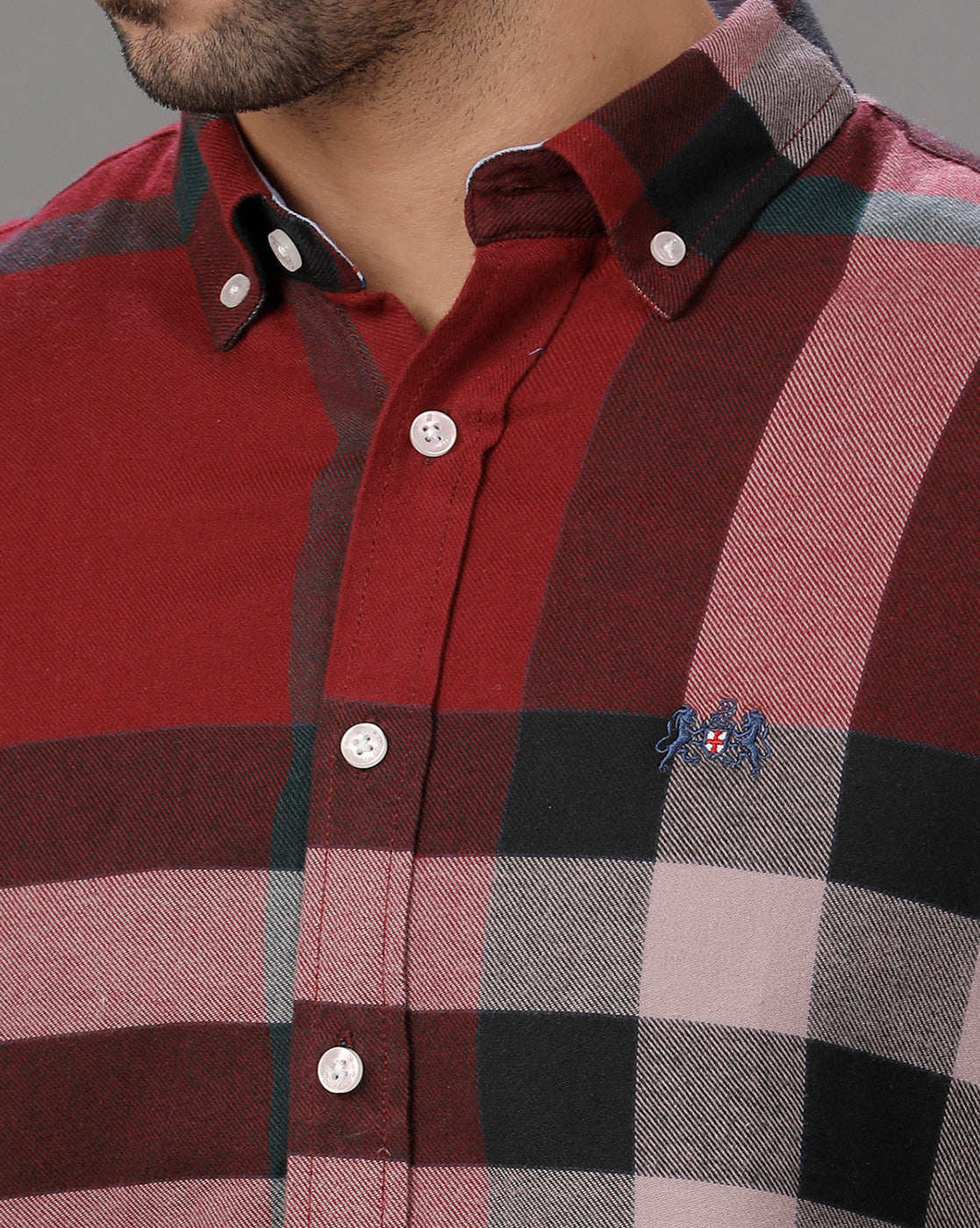 Maroon Brushed Twill Checks Shirt