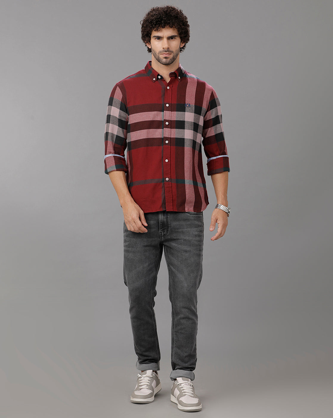 Maroon Brushed Twill Checks Shirt