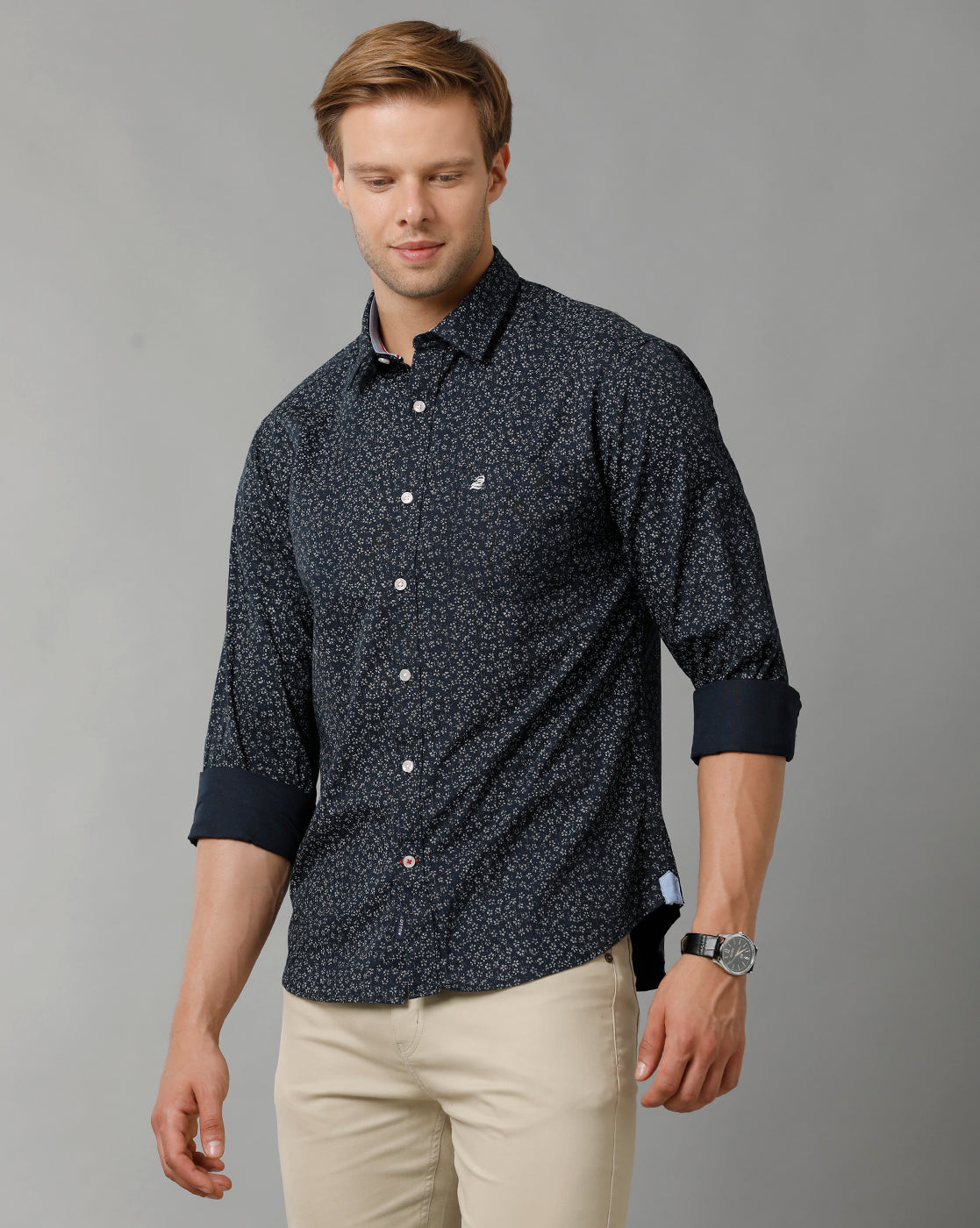 Navy Blue Floral Print Shirt.