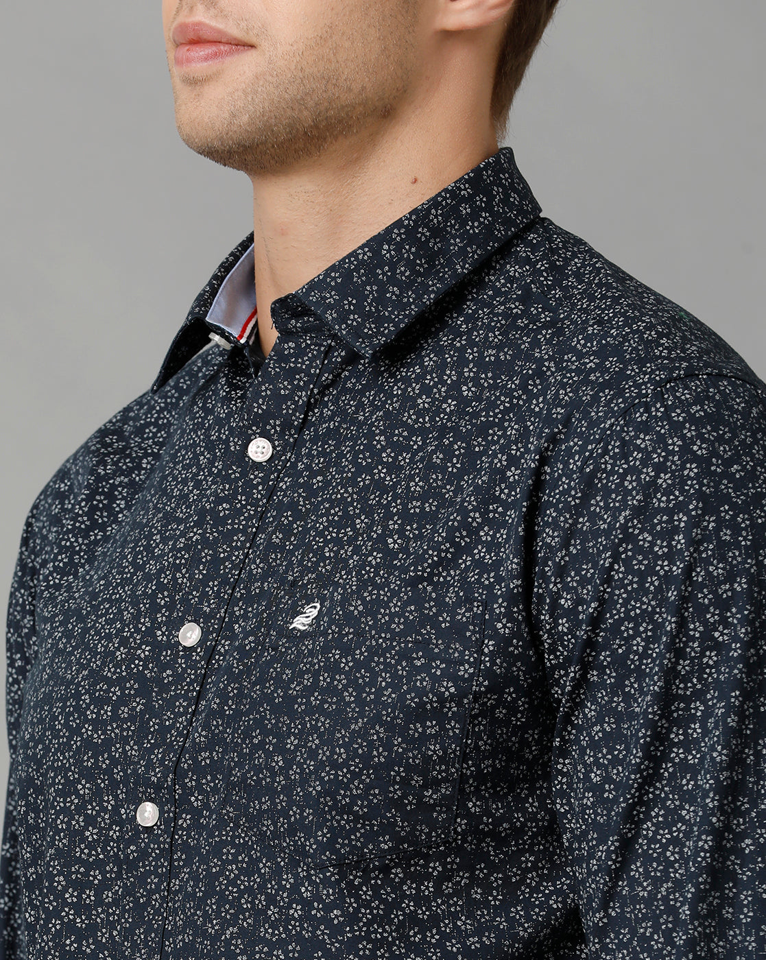 Navy Blue Floral Print Shirt.