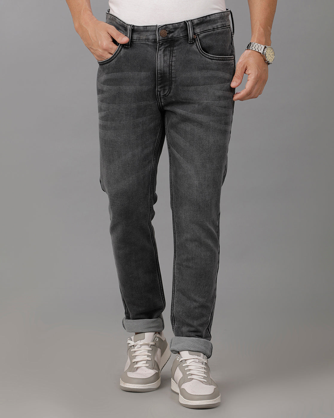 Knitted Dobby Solid Grey Denim