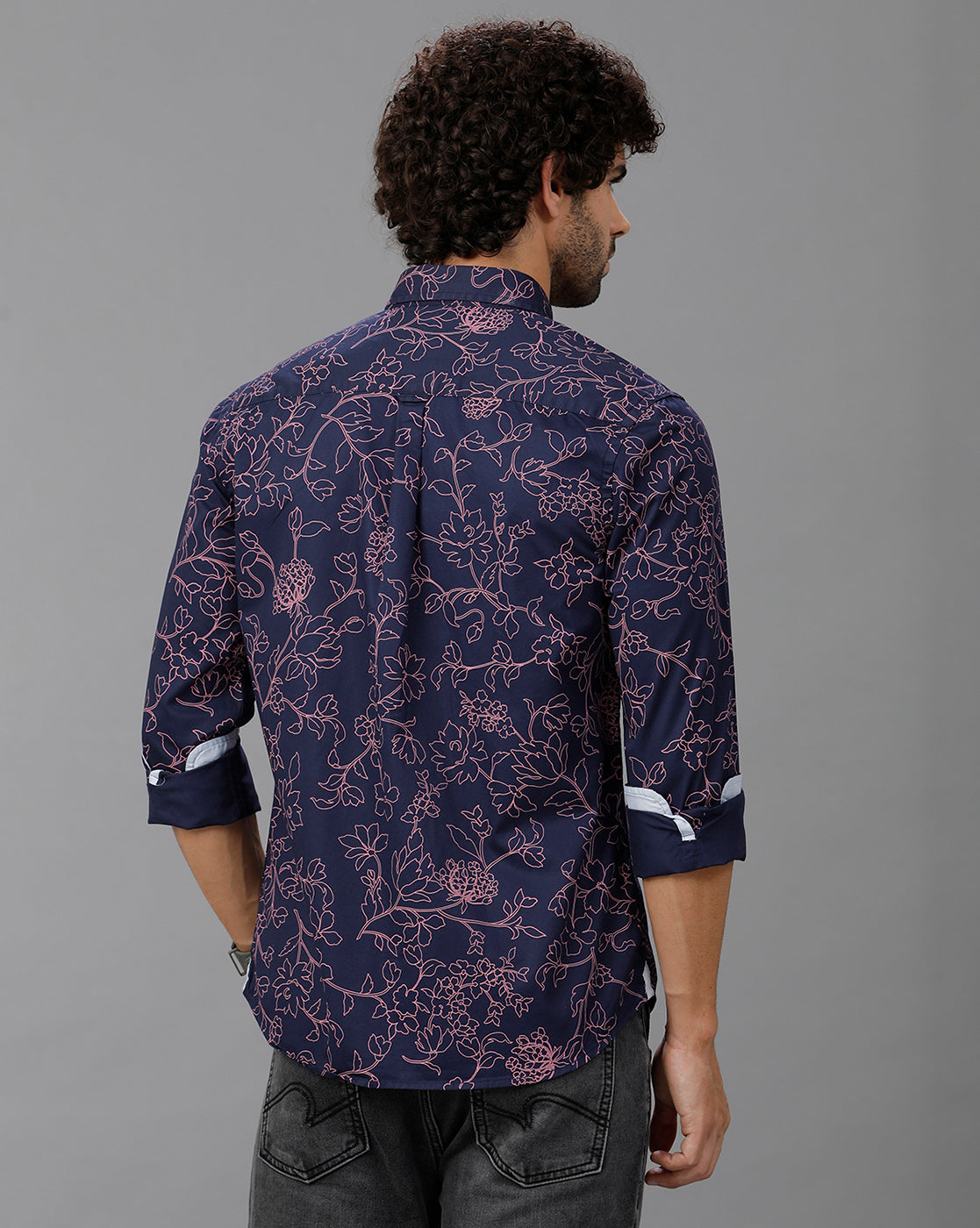 Nave Blue Printed Casual Shirt