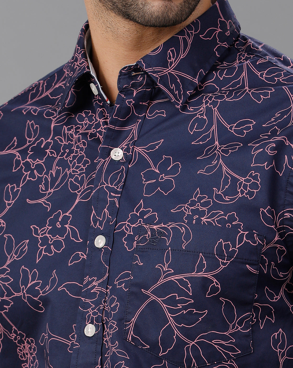 Nave Blue Printed Casual Shirt