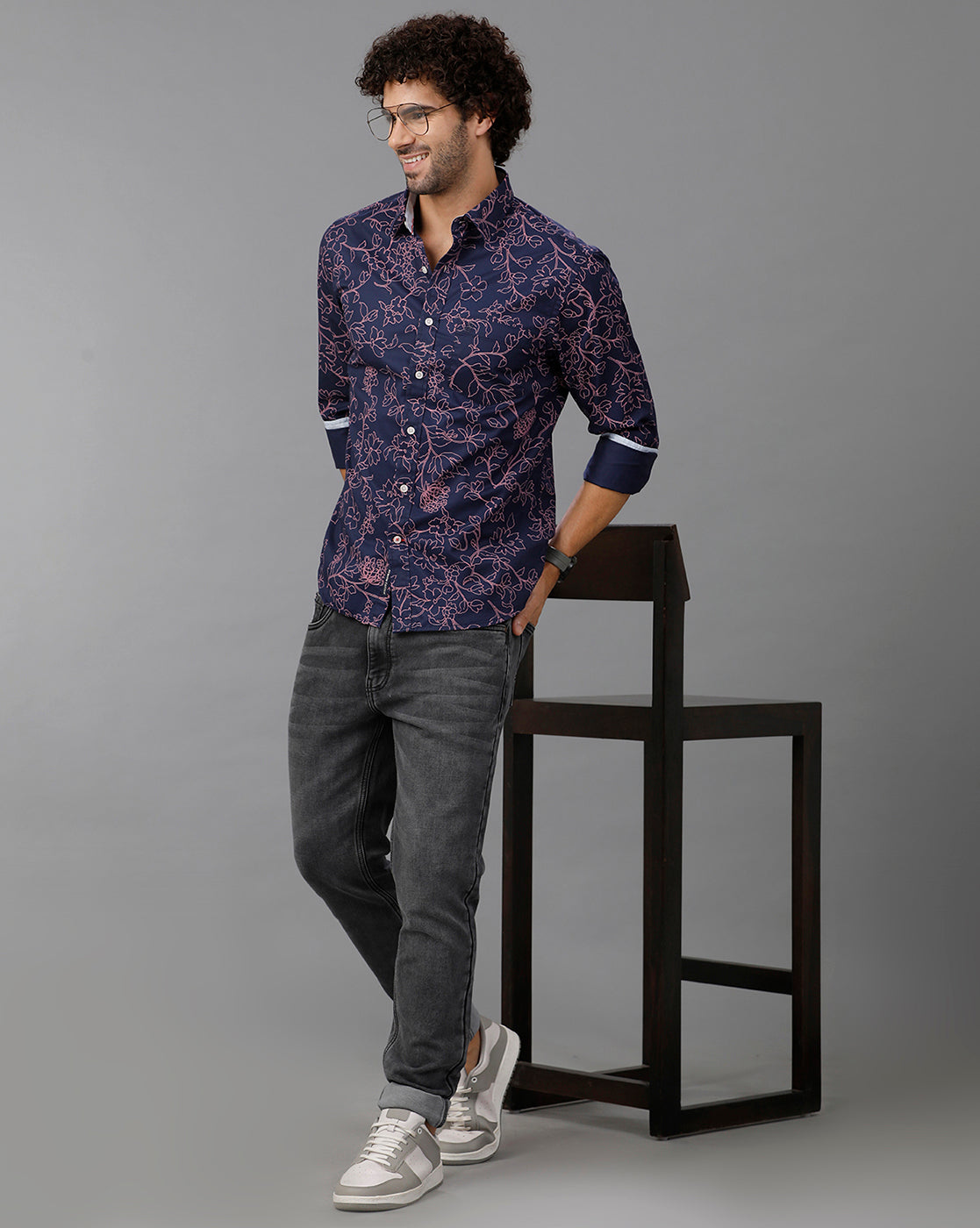 Nave Blue Printed Casual Shirt