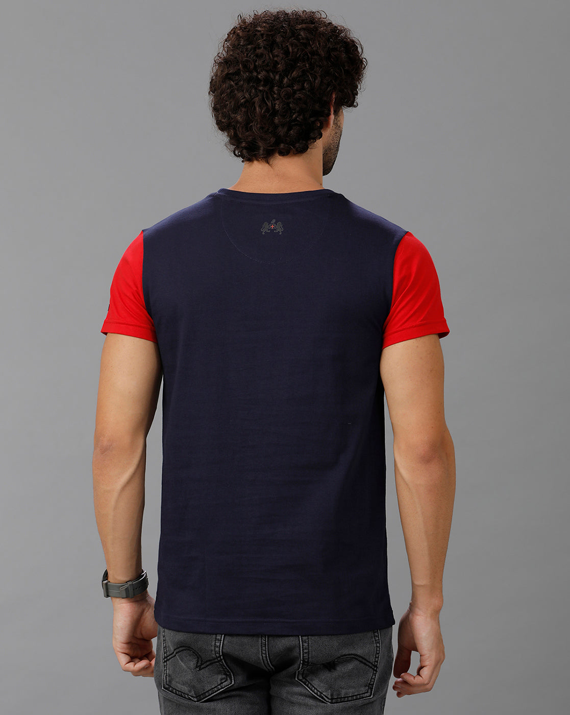 Red/Navy Fashion Printed Cotton Crew Neck T-Shirt