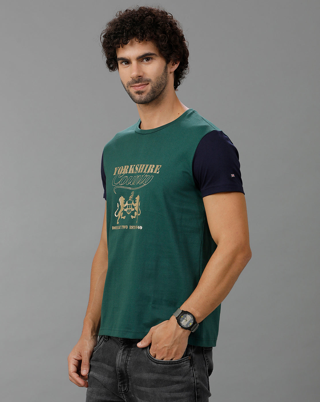 Green Fashion Printed Cotton Crew Neck T-Shirt