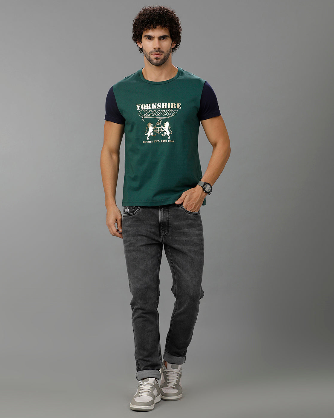 Green Fashion Printed Cotton Crew Neck T-Shirt