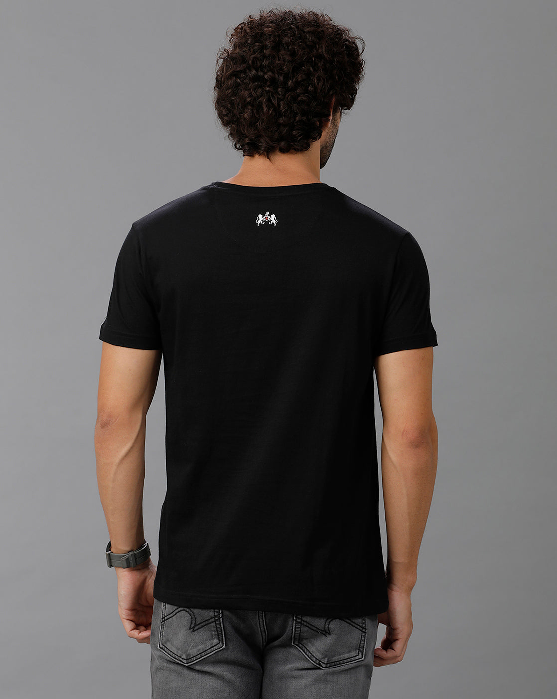 Black Fashion Printed Cotton Crew Neck T-Shirt