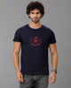 Navy Blue Fashion Printed Cotton Crew Neck T-Shirt