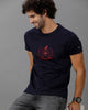 Navy Blue Fashion Printed Cotton Crew Neck T-Shirt