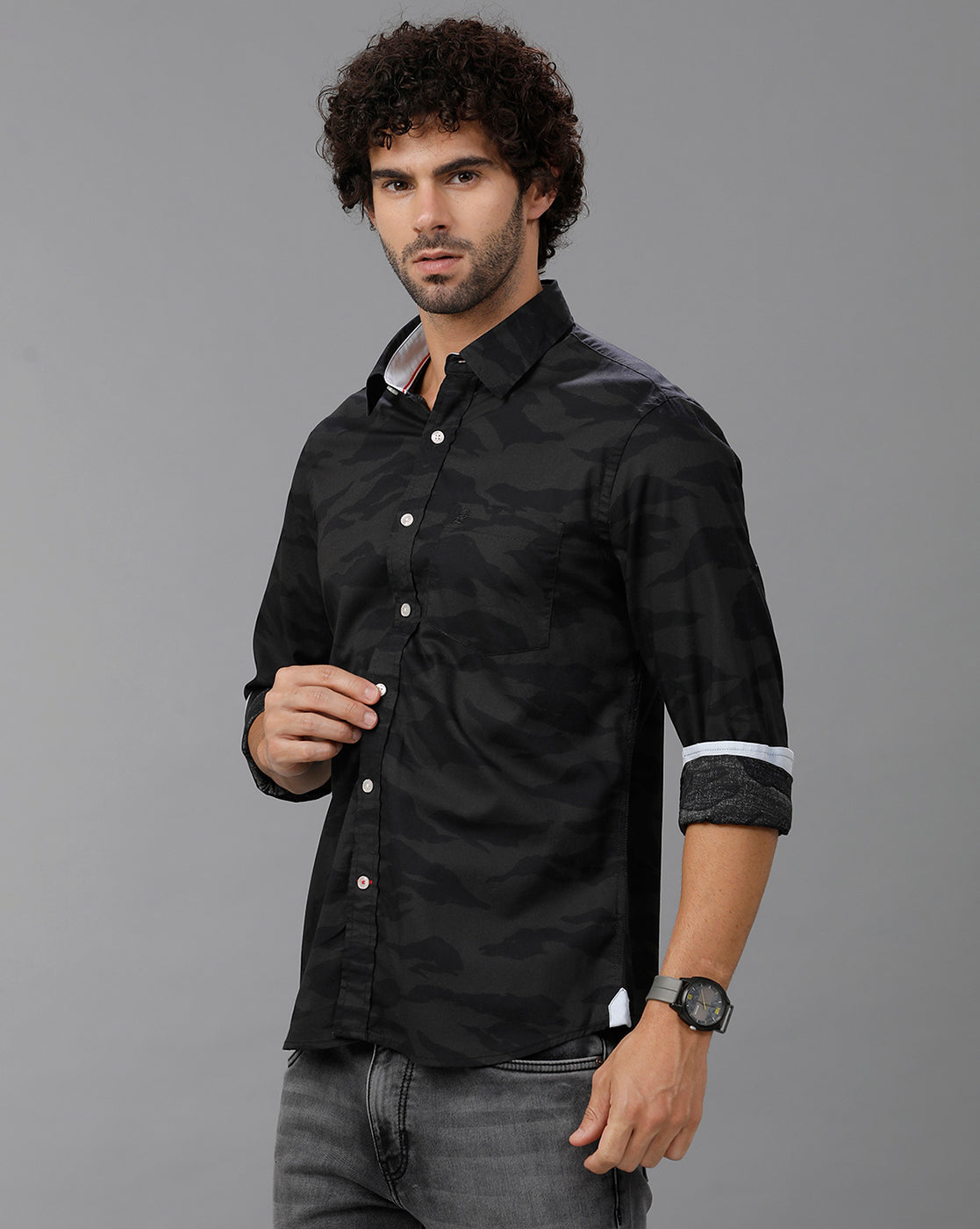 Grey Printed Cotton Shirt