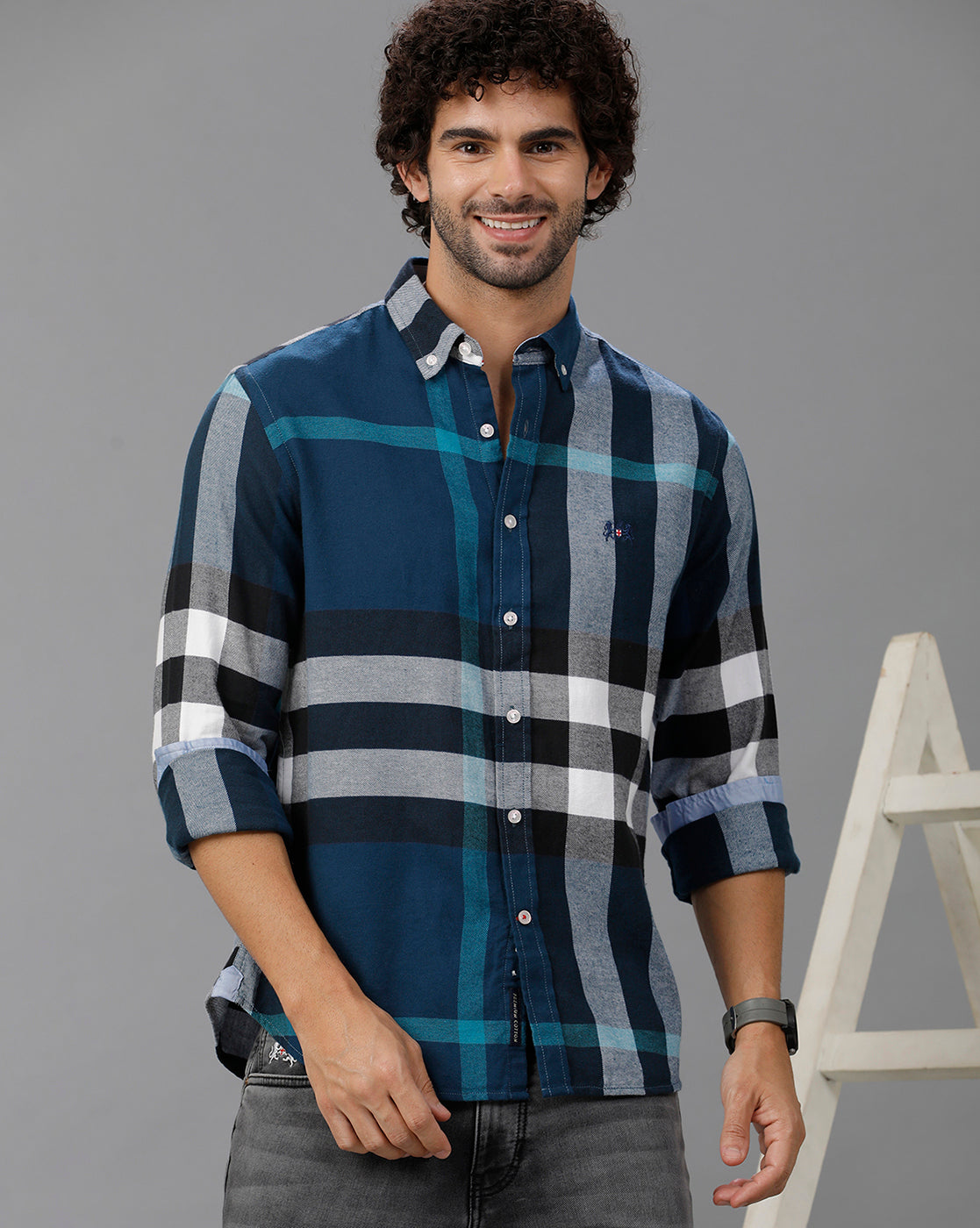 Turquoise Brushed Twill Checks Shirt