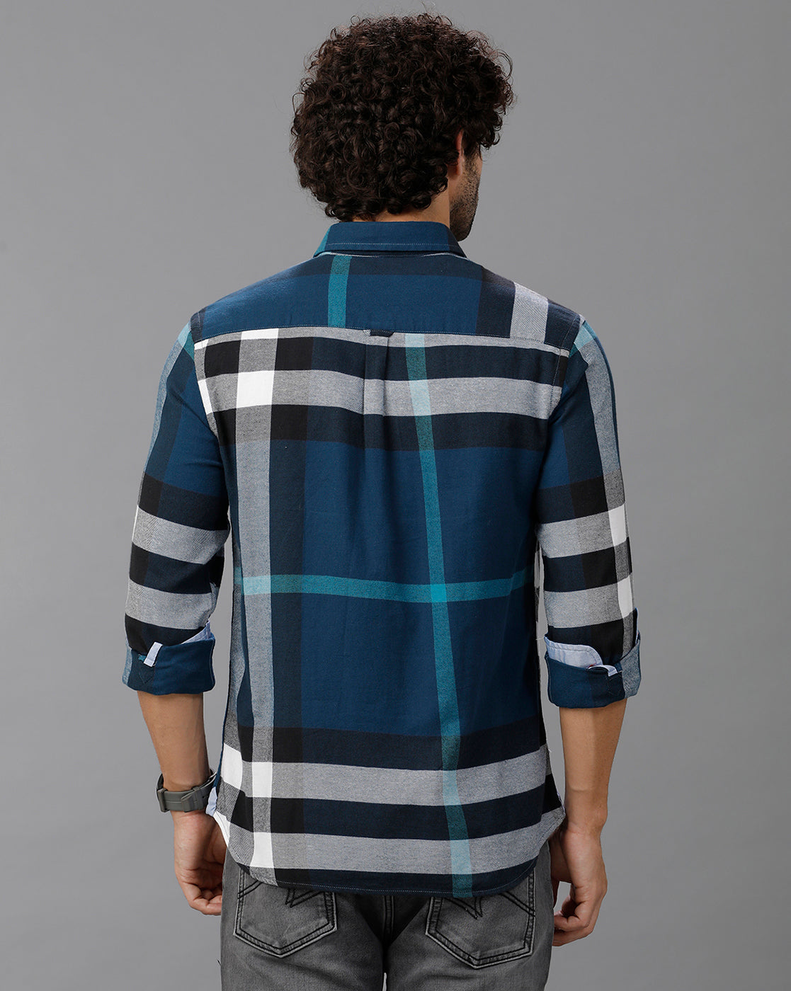 Turquoise Brushed Twill Checks Shirt