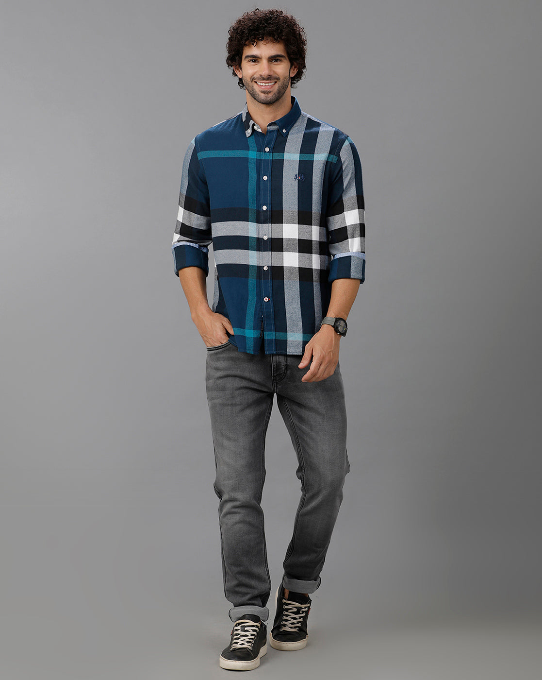 Turquoise Brushed Twill Checks Shirt