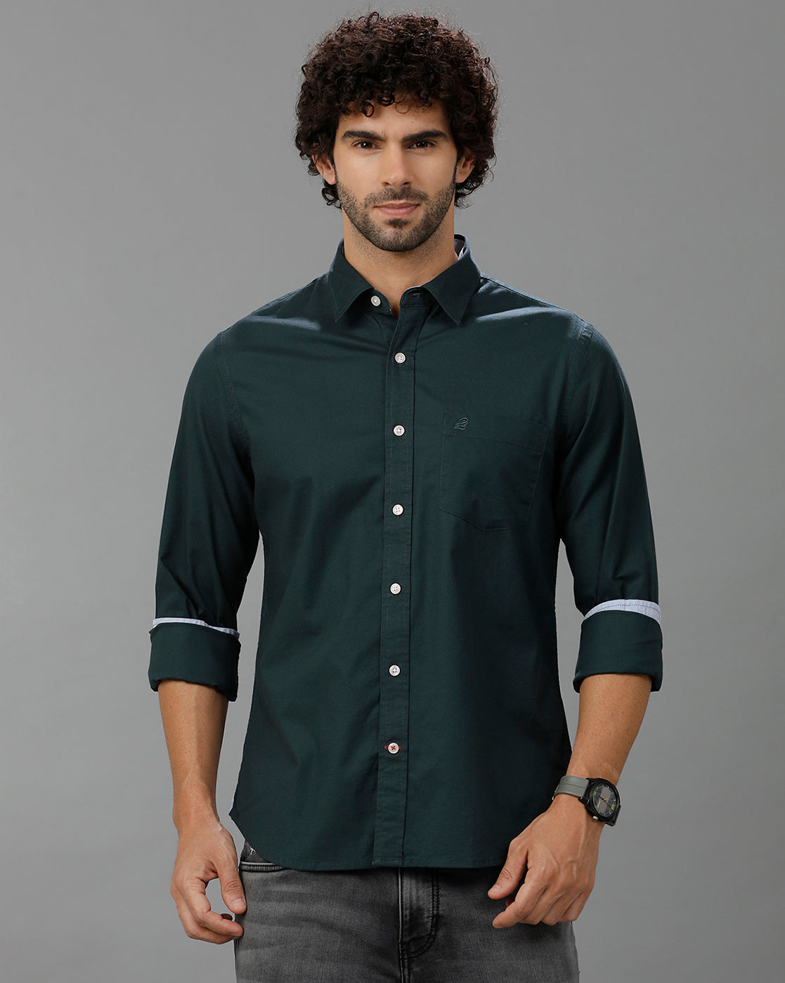 Turquoise Oxford Lycra Solid Cotton Shirt