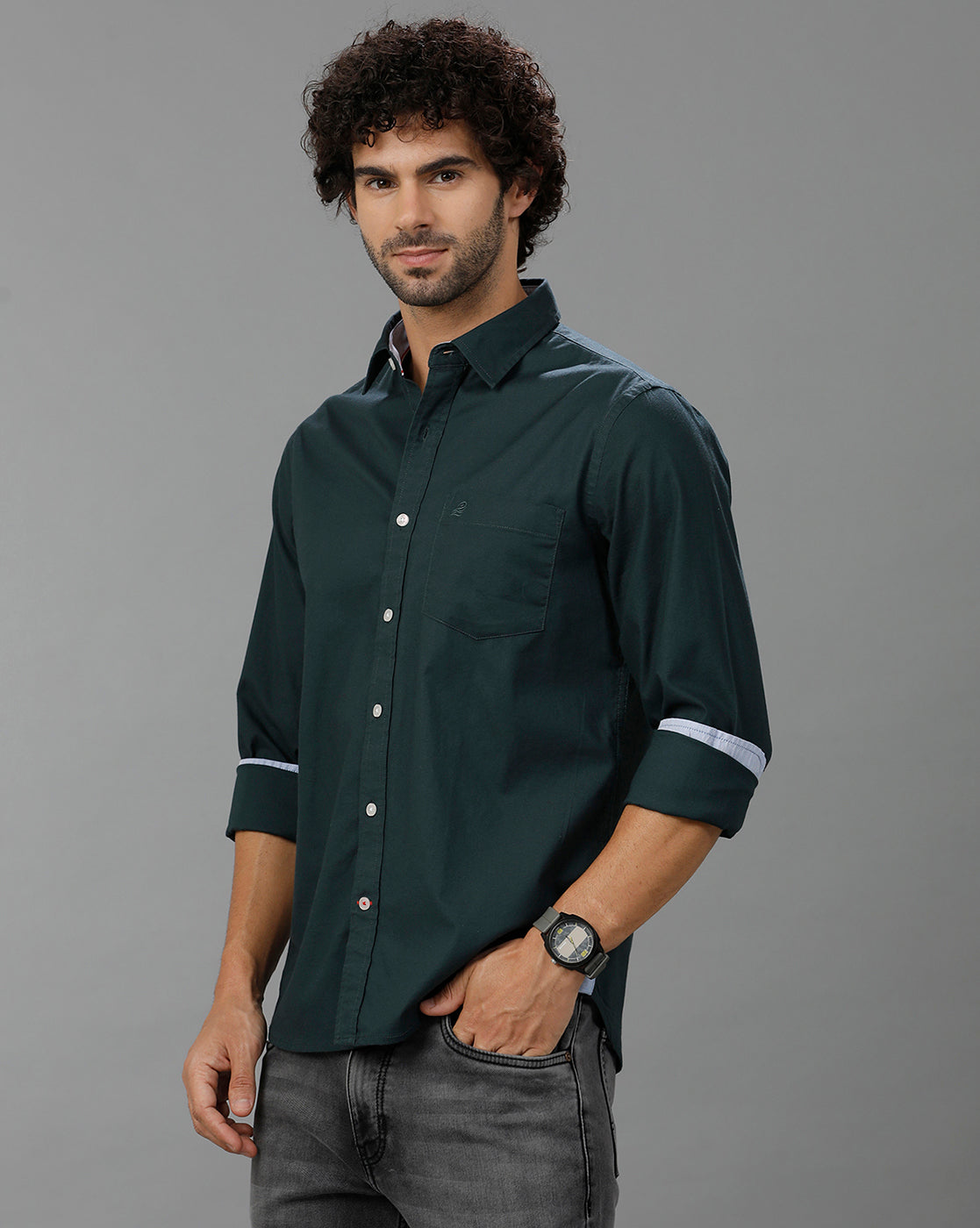 Turquoise Oxford Lycra Solid Cotton Shirt