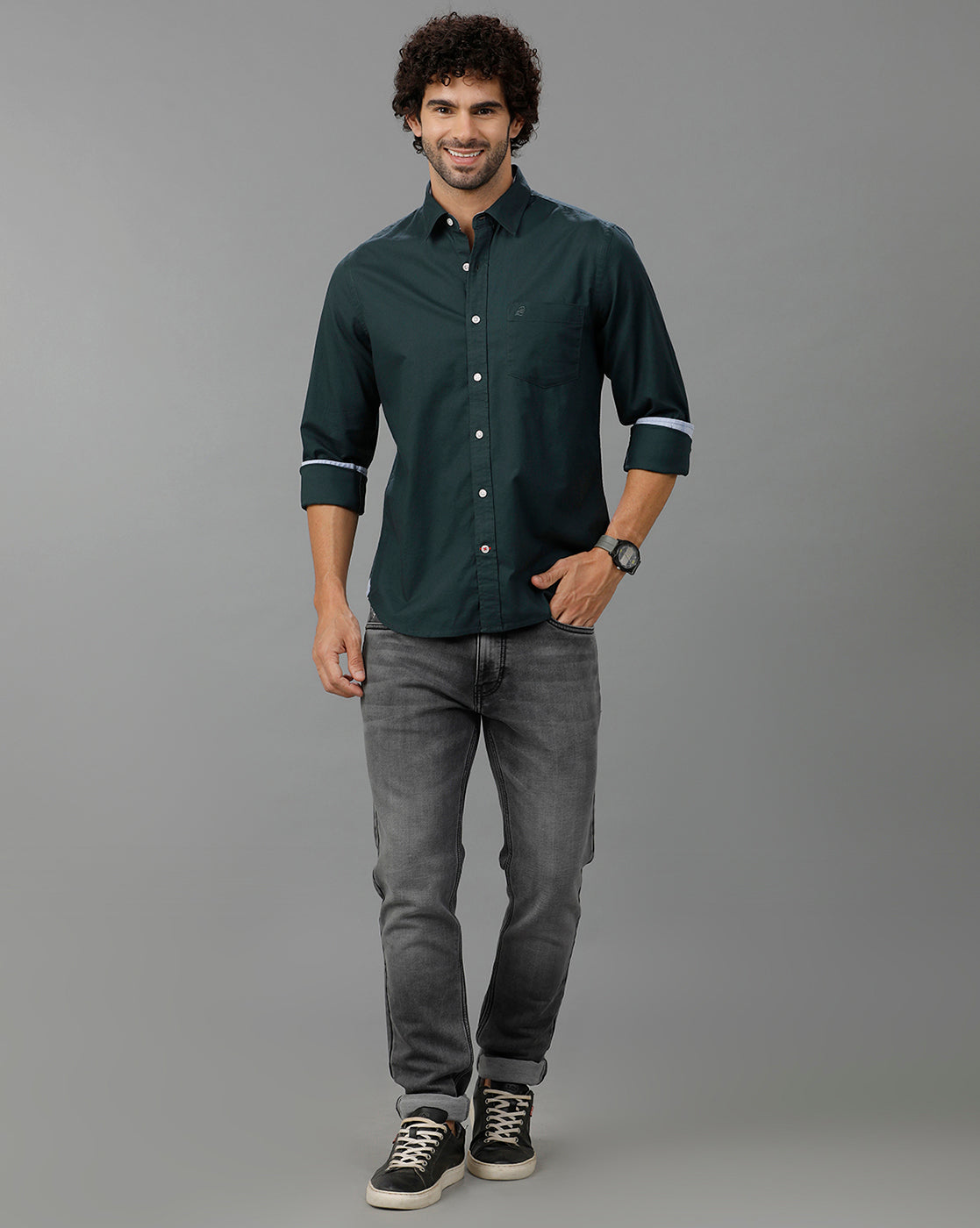 Turquoise Oxford Lycra Solid Cotton Shirt