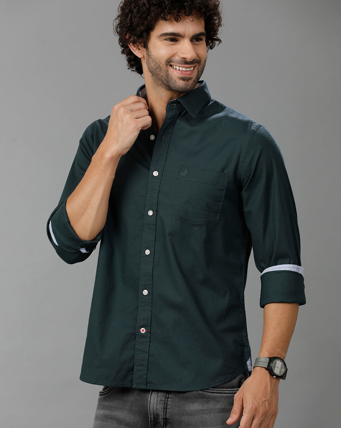 Turquoise Oxford Lycra Solid Cotton Shirt