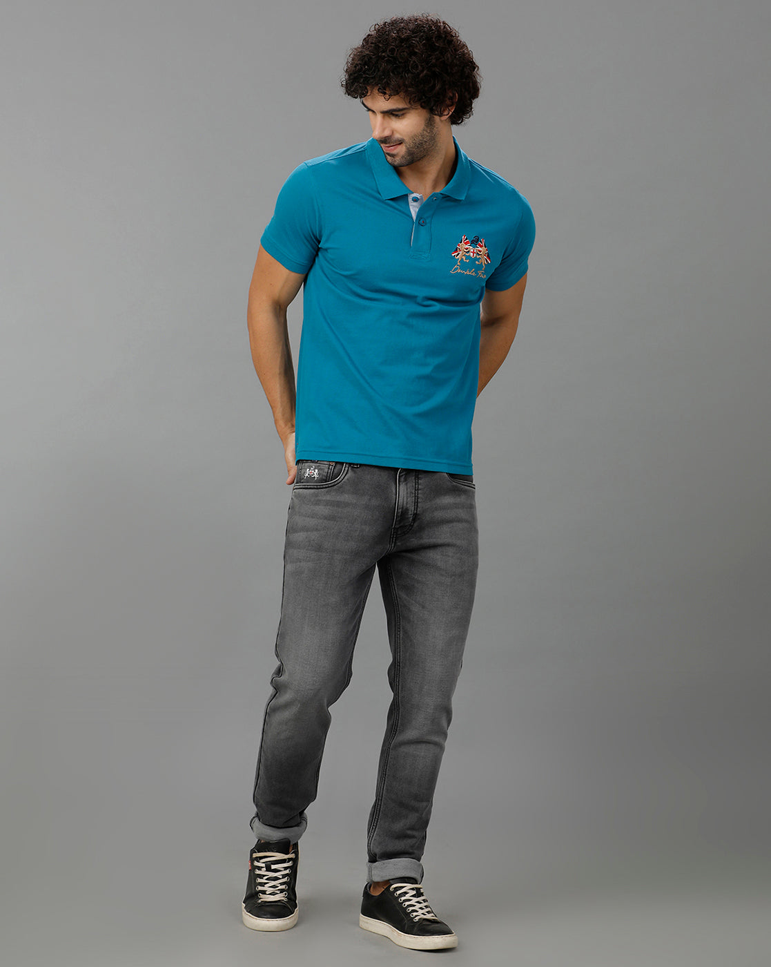 Teal Blue Future Classic Solid Polo T-Shirts