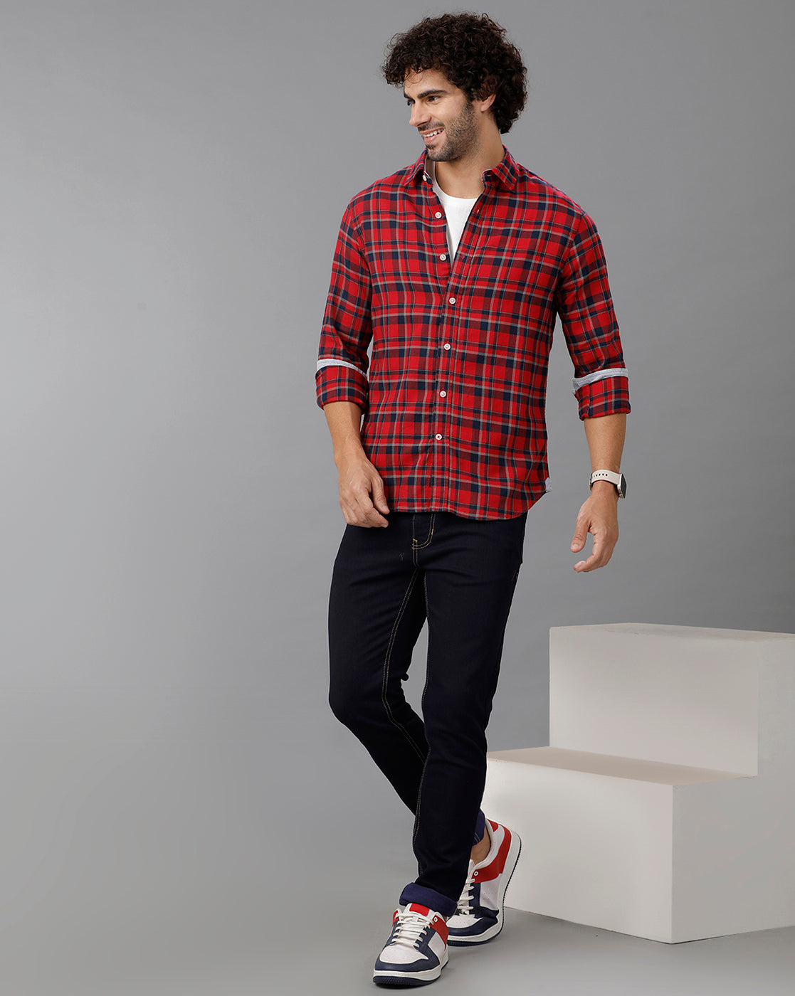 Red Brushed Twill Checks Shirt