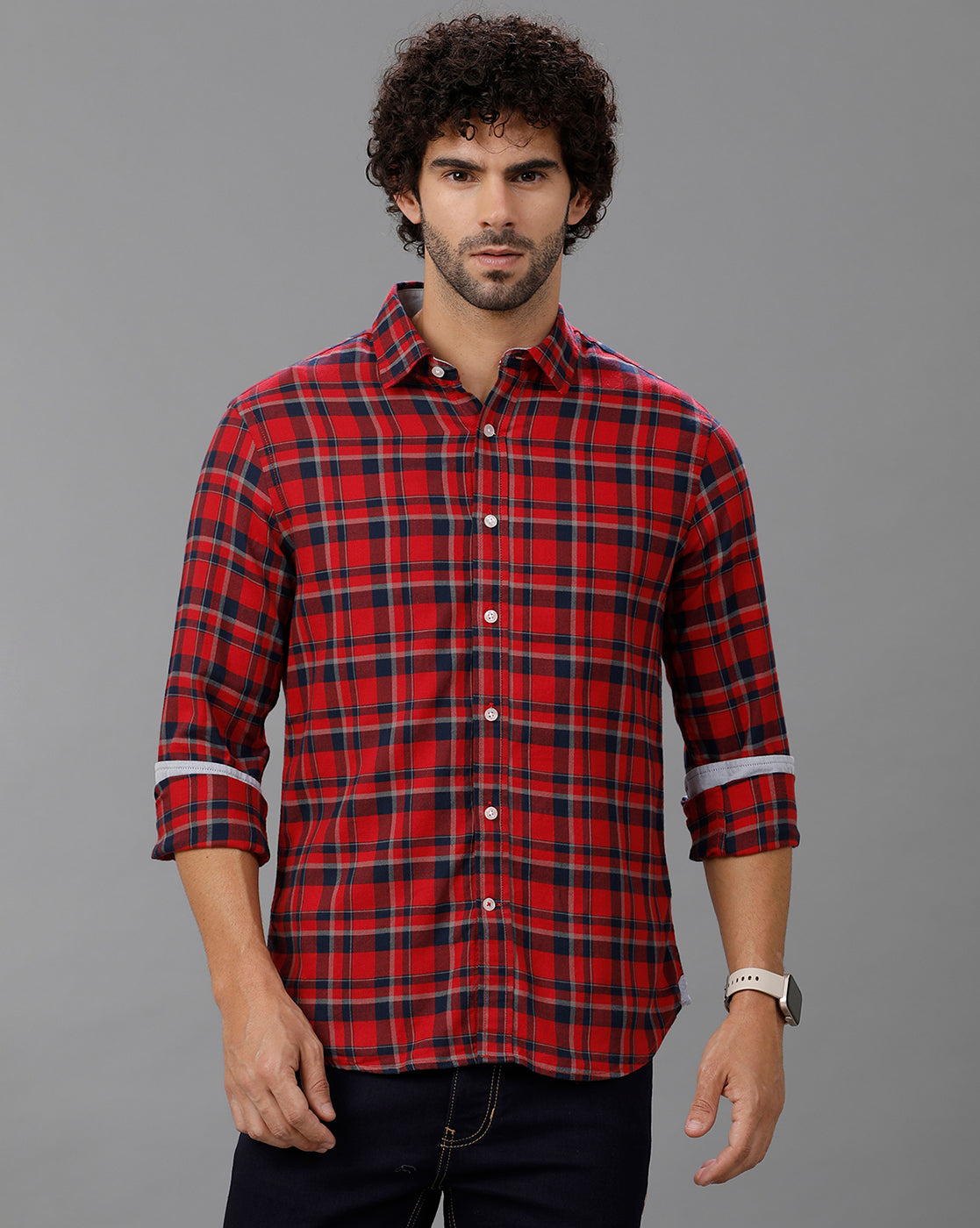 Red Brushed Twill Checks Shirt