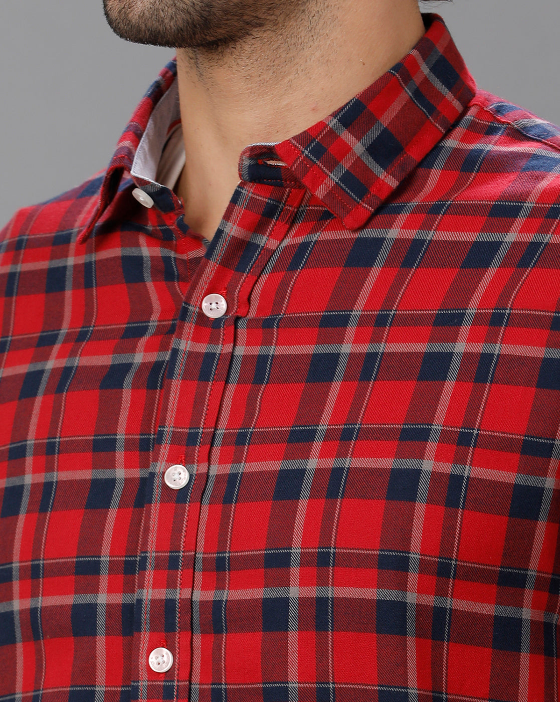 Red Brushed Twill Checks Shirt