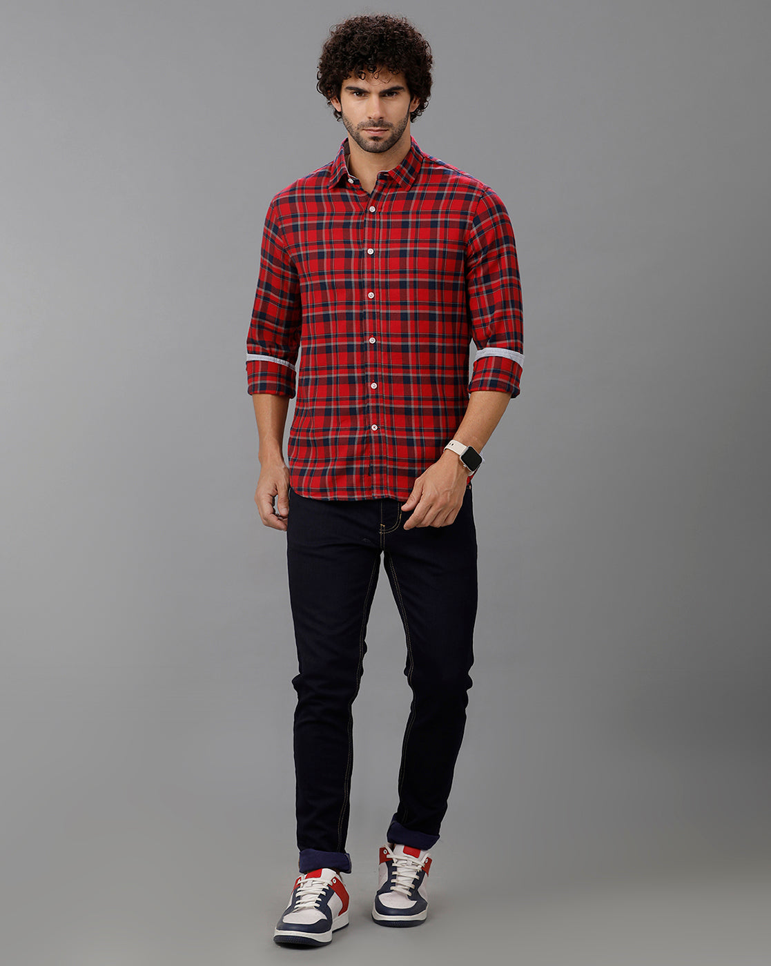 Red Brushed Twill Checks Shirt