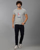 Grey Fashion Printed Cotton Crew Neck T-Shirt