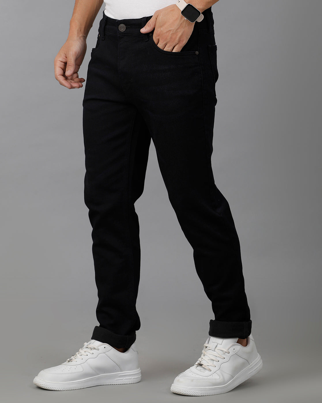 Double Two Knitted Dobby Solid Black Denim