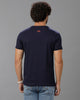 Navy Blue Fashion Printed Cotton Crew Neck T-Shirt