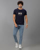 Navy Blue Fashion Printed Cotton Crew Neck T-Shirt