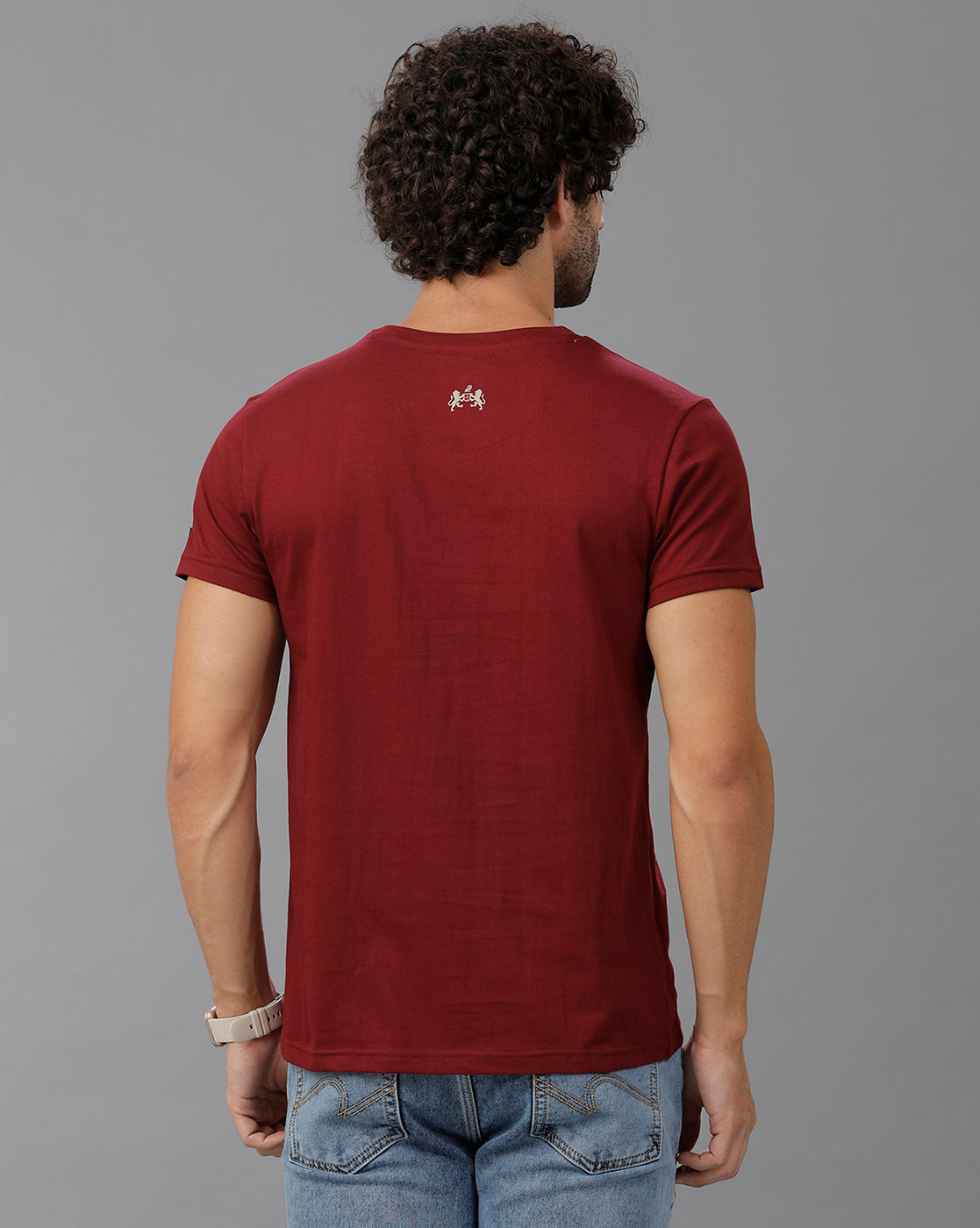 Wine Fashion Printed Cotton Crew Neck T-Shirt